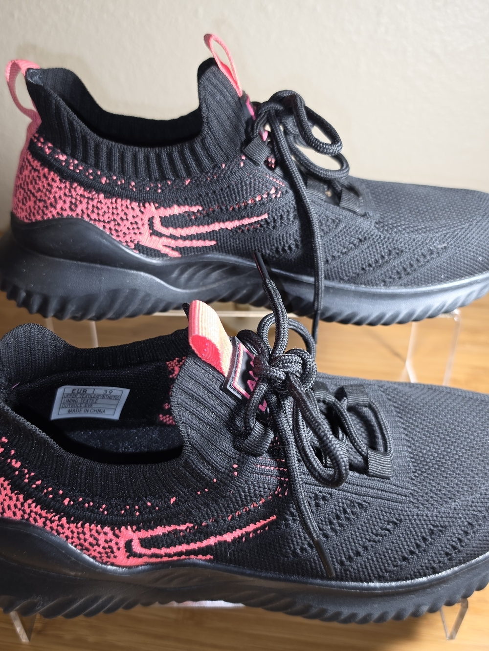 Women's Black & Pink Knit Slip-On Sneakers - Picture 3 of 14